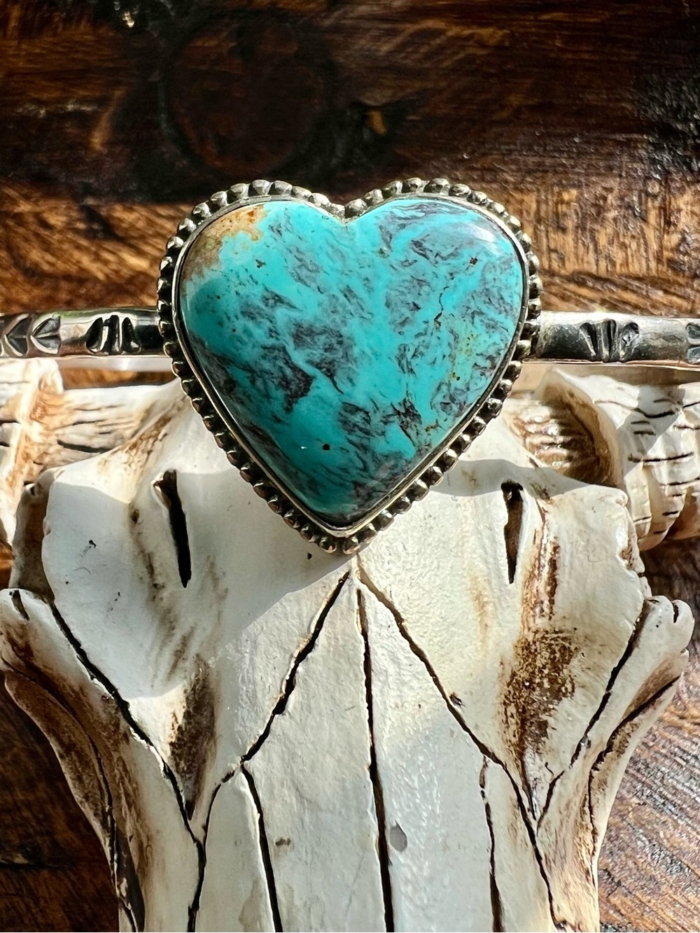 Kingman Turquoise Heart Sterling Silver Southwestern Cuff Bracelet